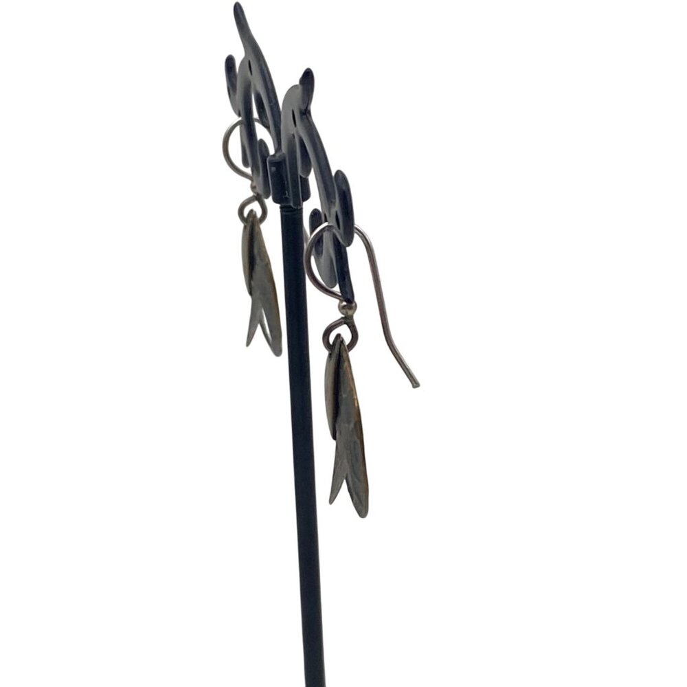 Handcrafted Sterling Silver Brass Copper Dangle Earrings Textured Butterfly Boho - Picture 6 of 8